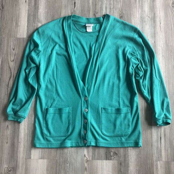 Vint Koret Francisca Made In USA Green Cardigan Sweatshirt - Petite Small (8-10) - Picture 2 of 8